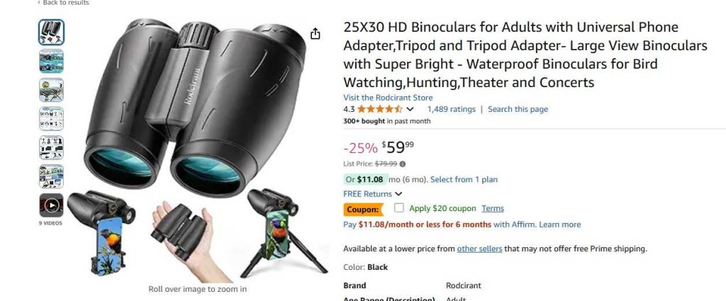 25 30 binoculars on Amazon